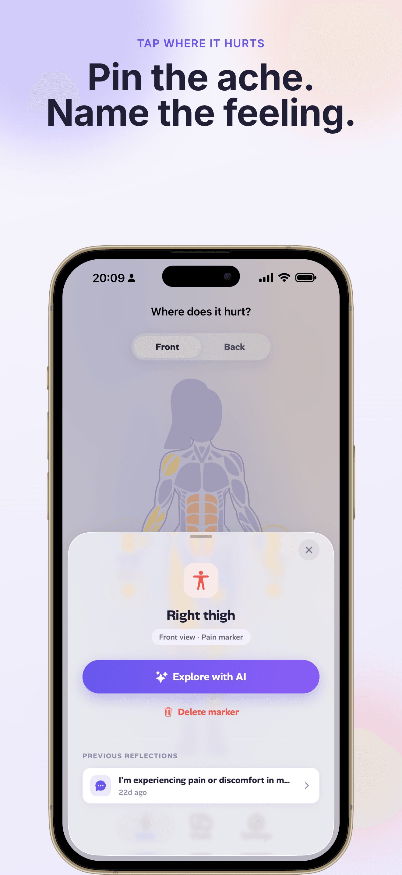 Emotionly interactive body map with a physical sensation marker