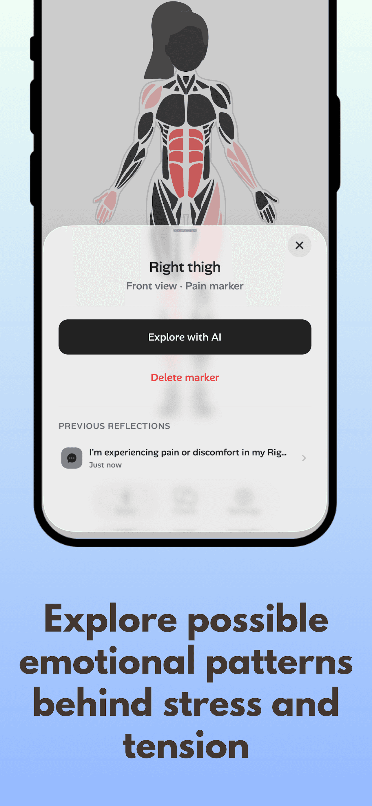 Emotionly AI reflection chat exploring emotional meaning behind physical sensations